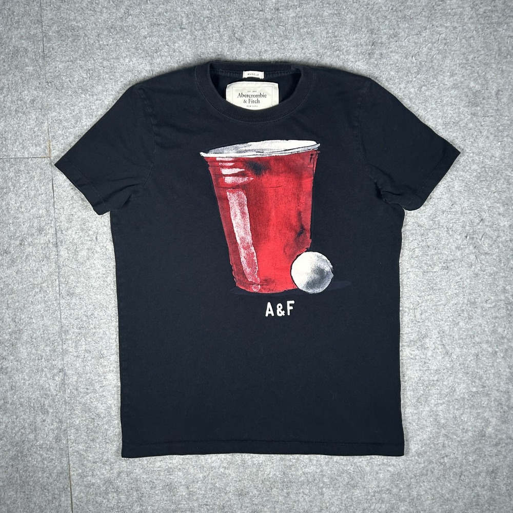 Vintage Abercrombie & Fitch Muscle T-Shirt Mens Medium Black Y2K Beer Pong Tee